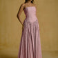 Strapless Striped Corset Dress With  Pleated Skirt