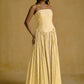 Strapless Striped Corset Dress With  Pleated Skirt