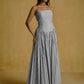 Strapless Striped Corset Dress With  Pleated Skirt