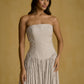 Strapless Striped Corset Dress With  Pleated Skirt