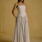 Strapless Striped Corset Dress With  Pleated Skirt
