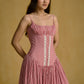 Gingham Corset Midi Dress With Lace-Up Detailing