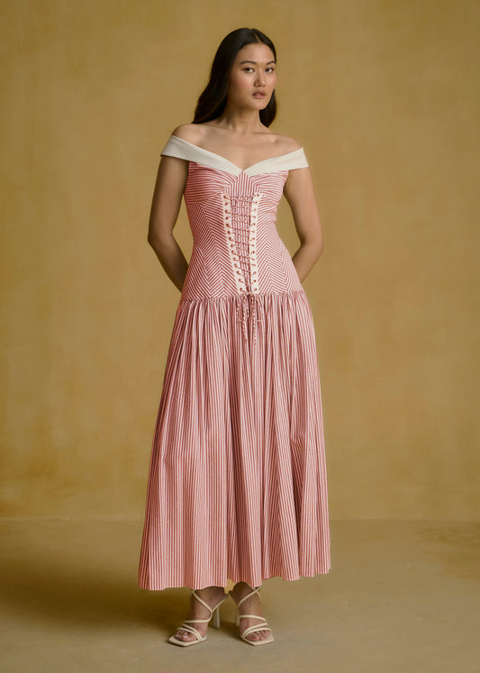 Off-Shoulder Corseted Midi Dress