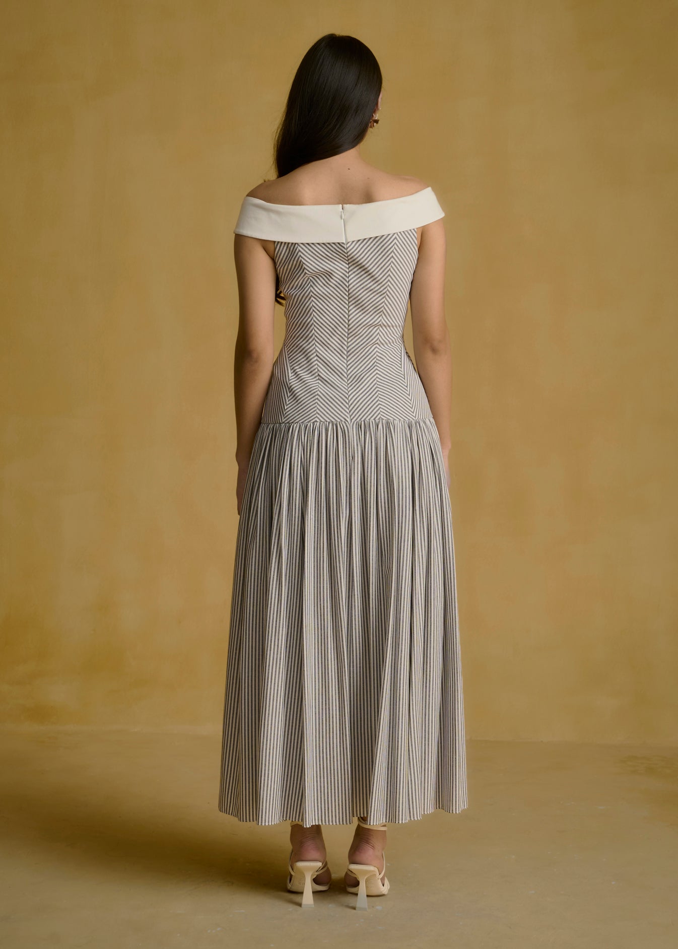 Off-Shoulder Corseted Midi Dress