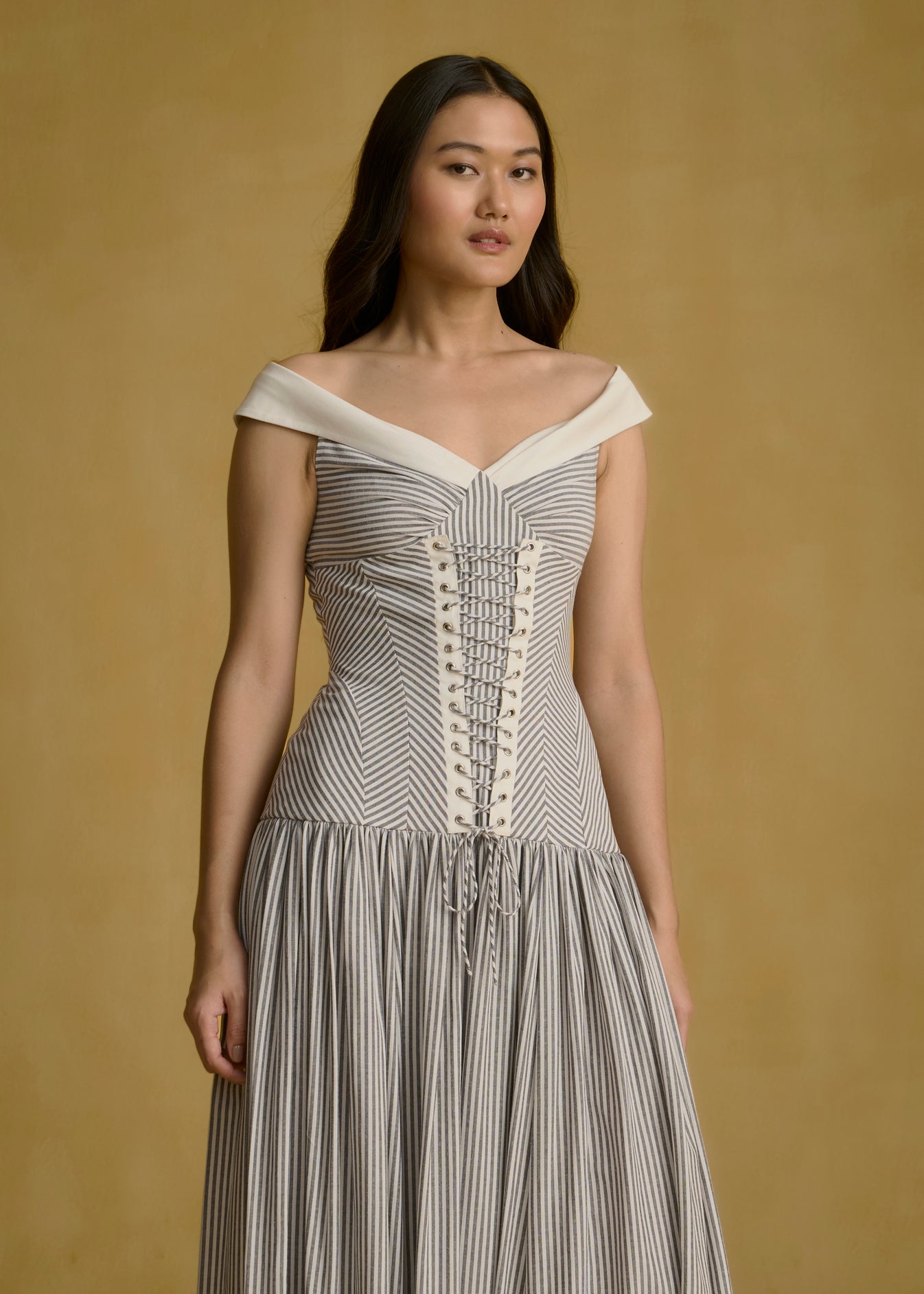 Off-Shoulder Corseted Midi Dress