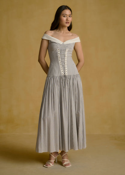 Off-Shoulder Corseted Midi Dress