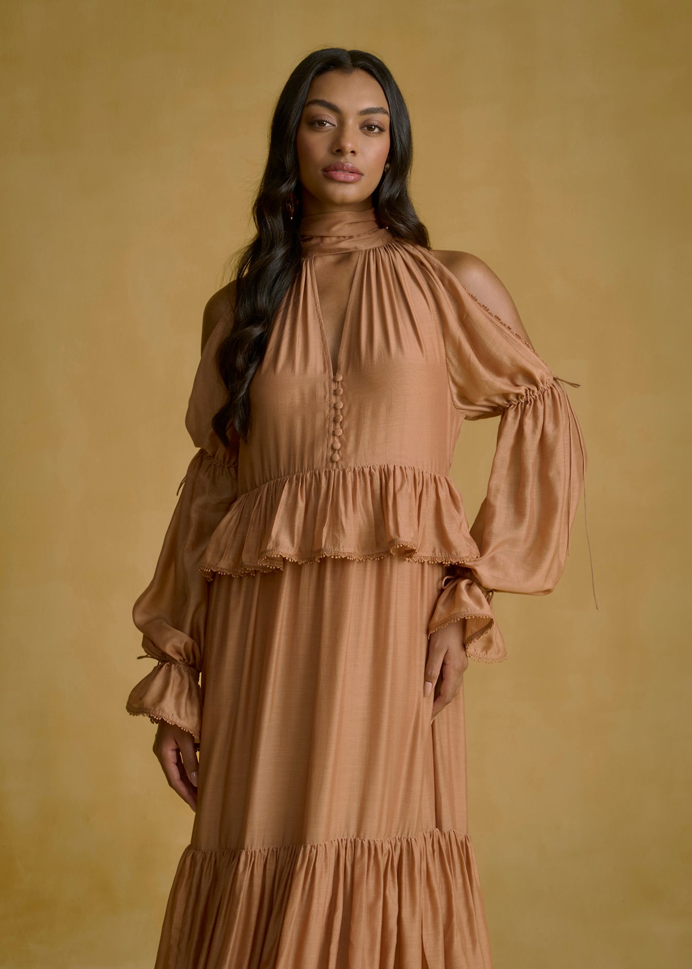 Cold-Shoulder Tiered Maxi Dress