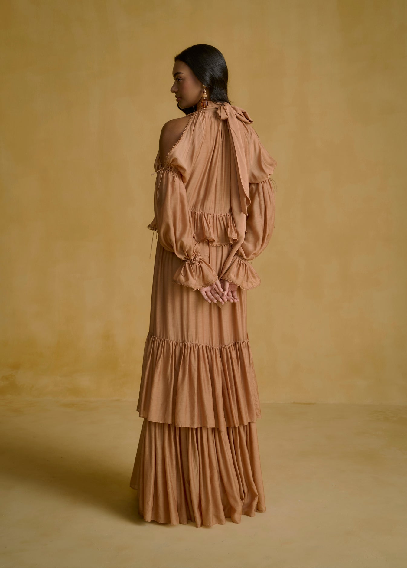 Cold-Shoulder Tiered Maxi Dress