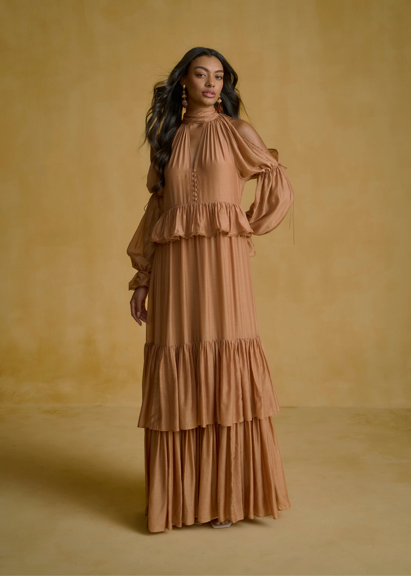 Cold-Shoulder Tiered Maxi Dress