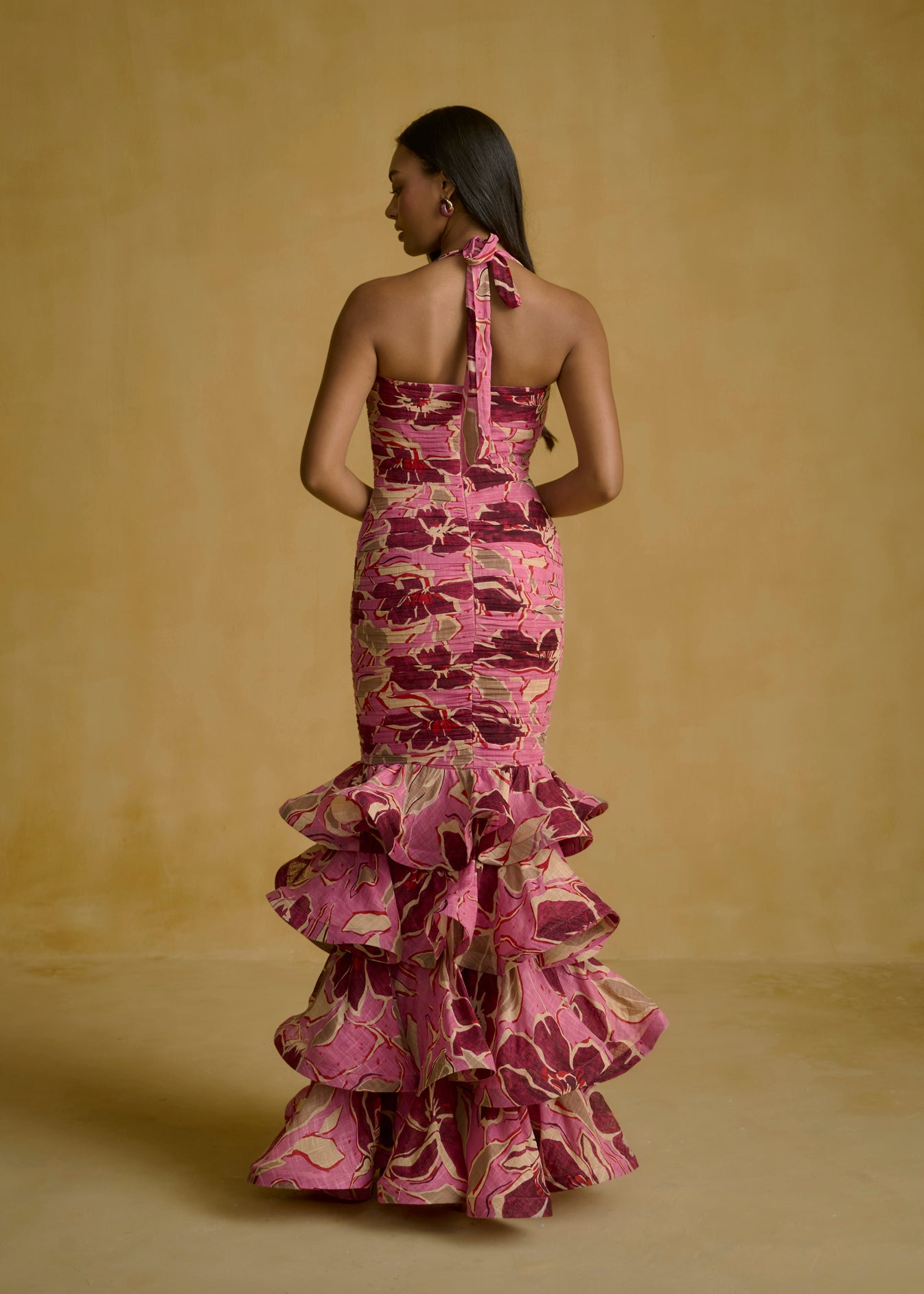 Ruched Floral Flounce Dress