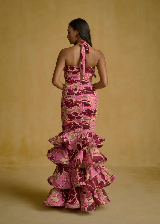 Ruched Floral Flounce Dress