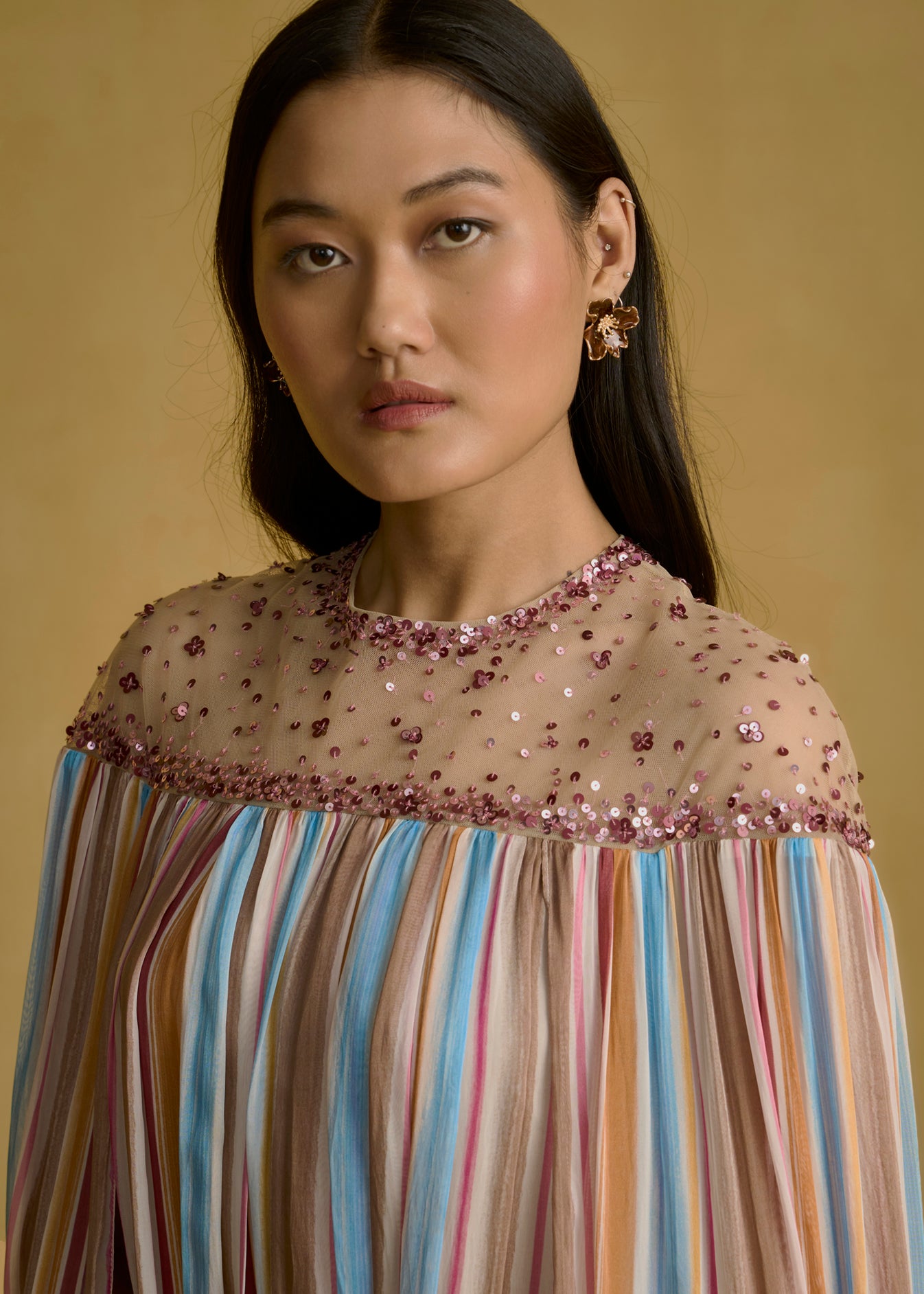 Embellished Cape Maxi Dress
