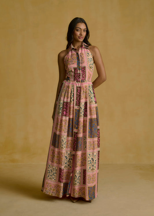 Printed Halter-Neck Maxi Dress