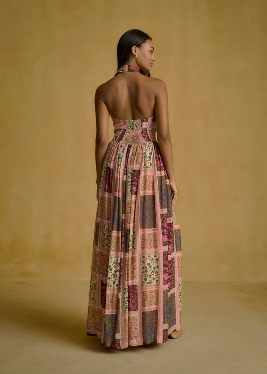Printed Halter-Neck Maxi Dress