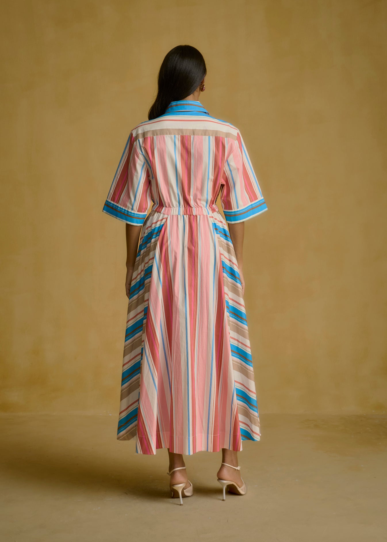 Striped Shirt Dress with Tie-Up Waist