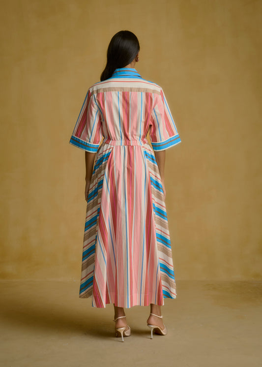 Striped Shirt Dress with Tie-Up Waist