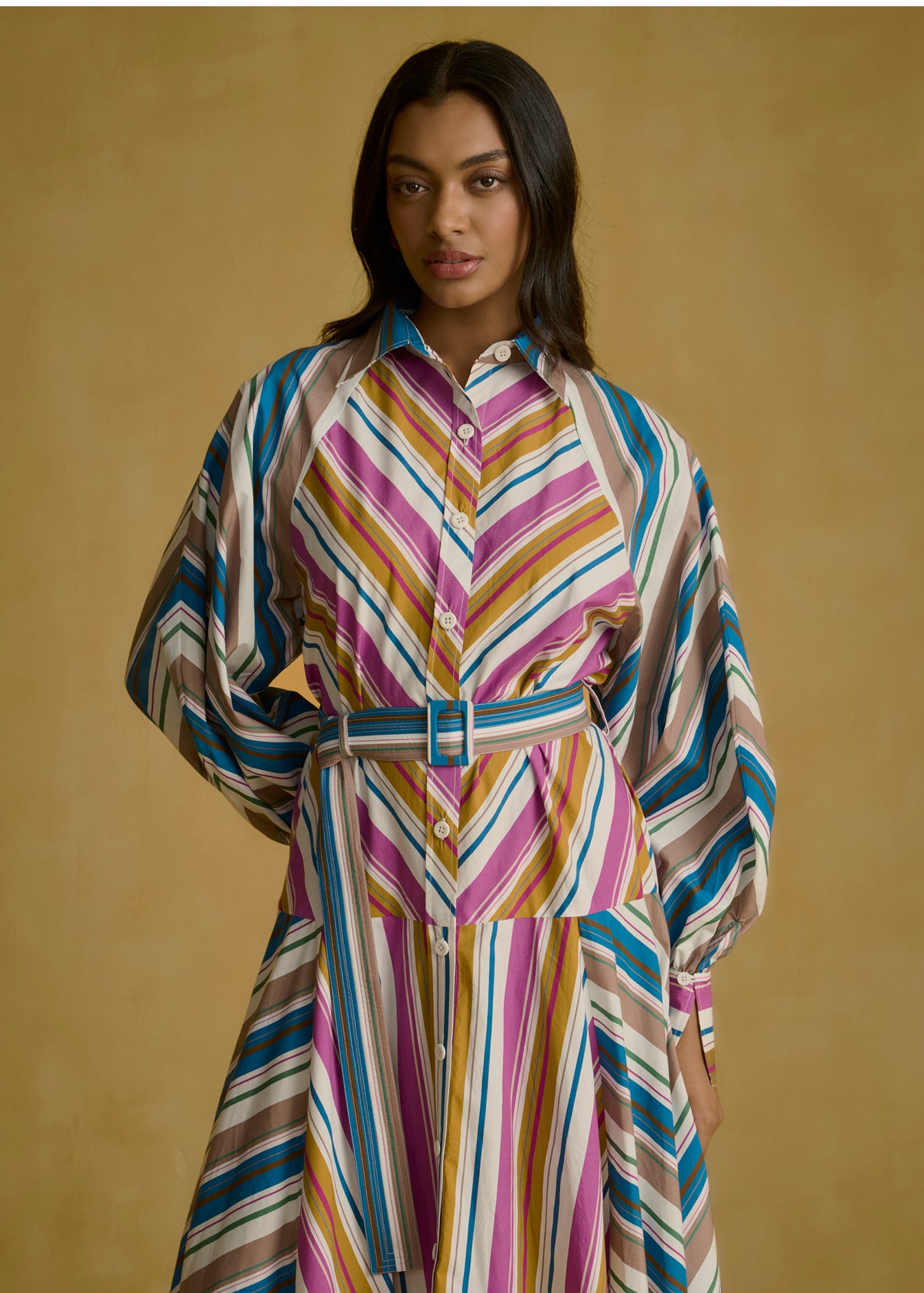 Striped Shirt Dress with Tie-Up Waist