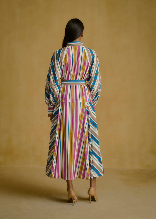 Striped Shirt Dress with Tie-Up Waist