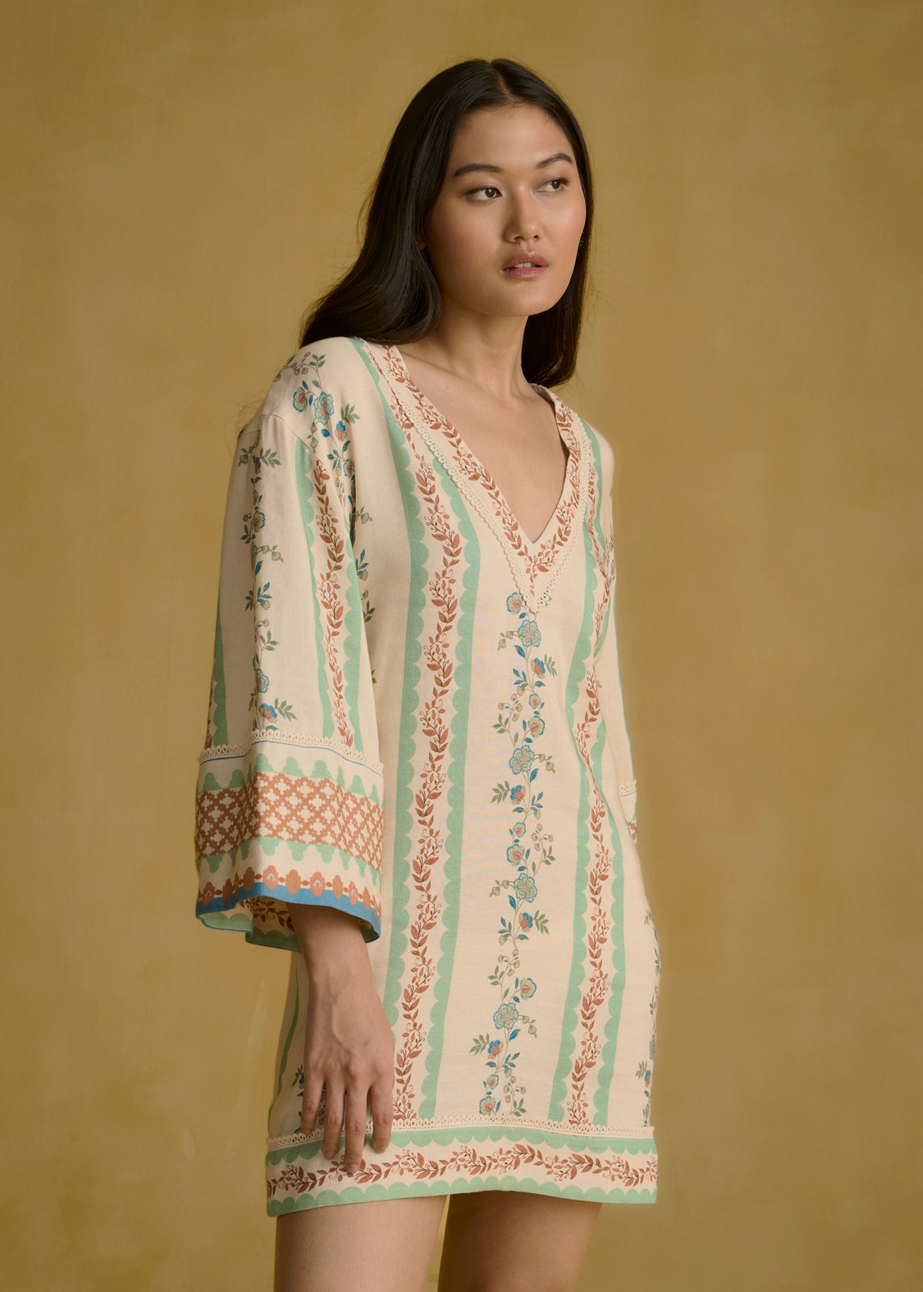 Printed V-Neck Mini Dress