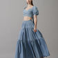 Denim Crop Top With Puff Sleeves