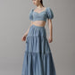 Denim Crop Top With Puff Sleeves