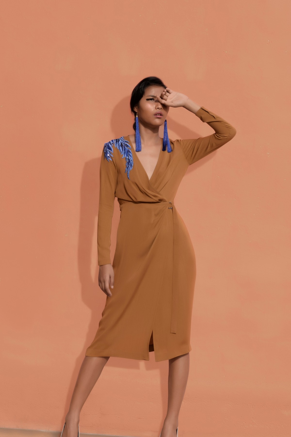Mustard Wrap Around Dress | ATSU - buy designer clothing online